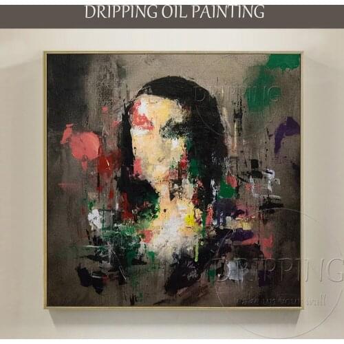 Special Design Hand-painted High Quality Pure Abstract Figure Mona Lisa Oil Painting on Canvas Abstract Mona Lisa Oil Painting