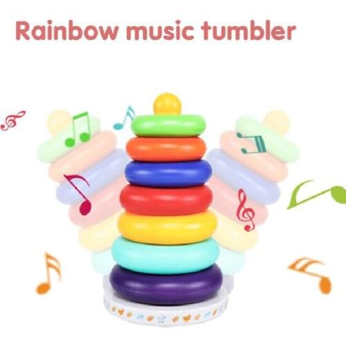 Tumbler Rainbow Tower Stacking Rings Baby Early Learning Music Color Toys Children Educational Stacked Festivals Kid Gift Box