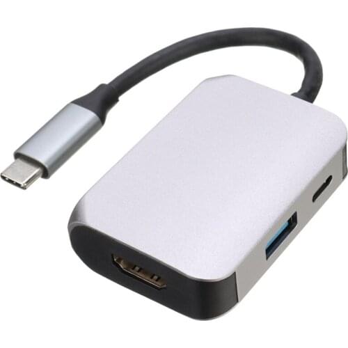 High Quality Type-C to HDMI-compatible+PD+USB 3.0 Port Adapter Portable 3-in-1 Adapters Converter Cable For Macbook Android