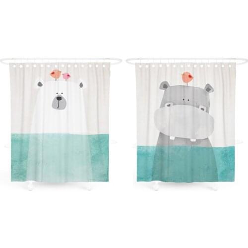 Custom Made Shower Curtain Bathroom Curtain Partition + Hooks 1.2/1.5/1.8/2x1.8m 1.5x2m 1.8x2m 2x2m 2.4x2m Green Bear White ins