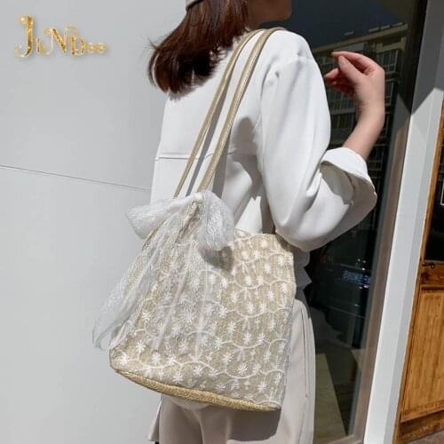 Retro Embroidered Openwork Frosted Women Shoulder Bag Summer Straw Handbag Lady Vacation Seaside Beach Lace Bag Messenger Bags
