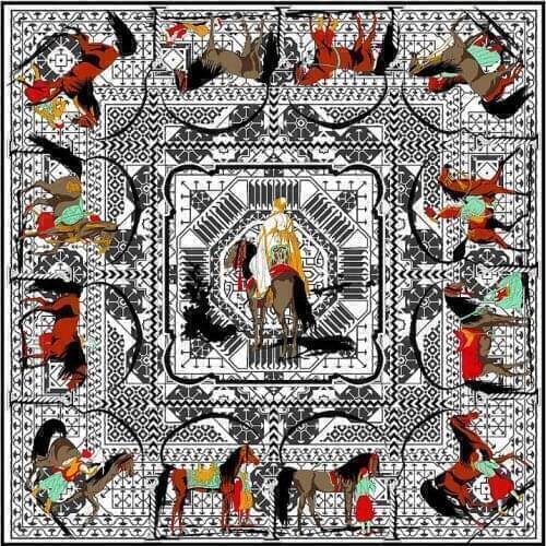 100%Silk Women Scarf Luxury Brand Europe Design Foulard 130*130cm Horses Knights Print Square Scarves Fashion Shawls Wraps