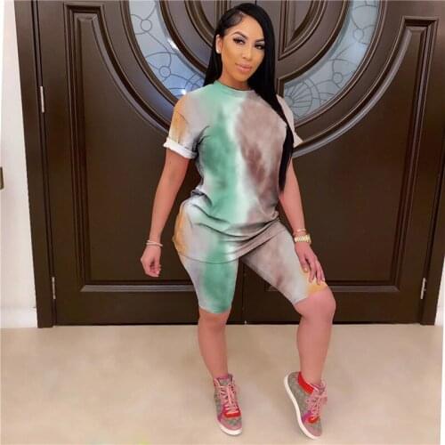 Women Tie Dye Casual Sports Suit Female Short Sleeve Colorful Top Short Pants Workout Clothes Sportswear Fashion Summer Outfits