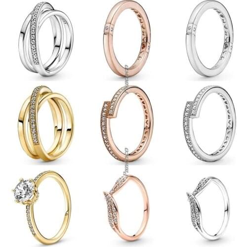 Authentic 925 Sterling Silver Clear Sparkling Crown Solitaire Ring For Women Wedding Party Europe Pandora Jewelry