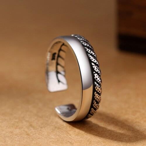 VENTFILLE 925 Sterling Silver Fashion Retro Female Korean Small Fresh and Old Simple Opening Ring