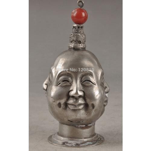 Zhmeru0011@Chinese Old Tibet Silver Collectable Handwork Carved Buddha Statue Snuff Bottle