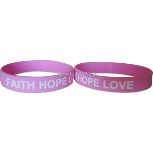 100pcs Pink White Text Faith Hope Love wristband silicone bracelets free shipping by epacket A