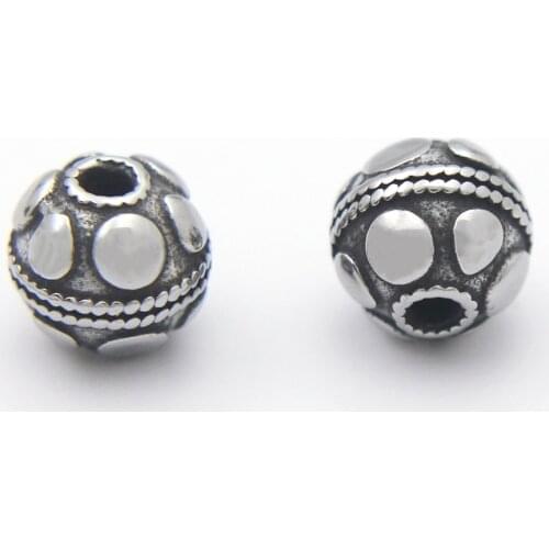 2.0mm Hole 316l Stainless Steel Vintage Engrave Ball Bead Fit Original Charm Bead Bracelet DIY Jewelry Making Gift (Only Bead)