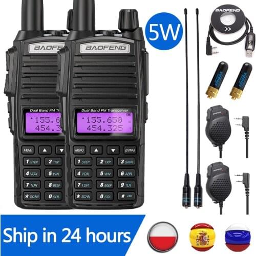 2PCSBaofeng UV-82 5W Dual PPT Walkie Talkie VHF/UHF Dual Band Portable Ham Station UV-5R UV-9R Amateur Police Scanner Ham Radio