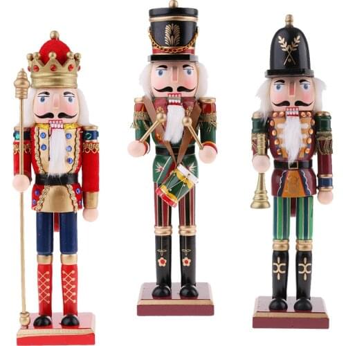 3pcs/Set 30cm Wooden Nutcracker Figurine Christmas Ornaments Decoration Wood Dolls Nutcracker Soldier Model for Home Decoration