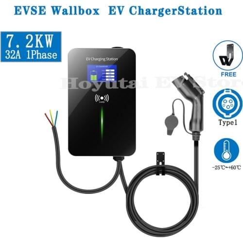 32A 1Phase 7.2KW EVSE Wallbox EV Charger Electric Vehicle Charging Station with Type 1 Plug 5M Cable J1772