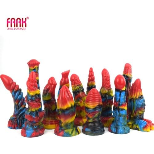 FAAK New Art Graffiti Butt Plug Silicone Multi Color Wolf Horse Sucker Anal Dildo Sex Toys For Women Vagina Stimulate Sex Shop