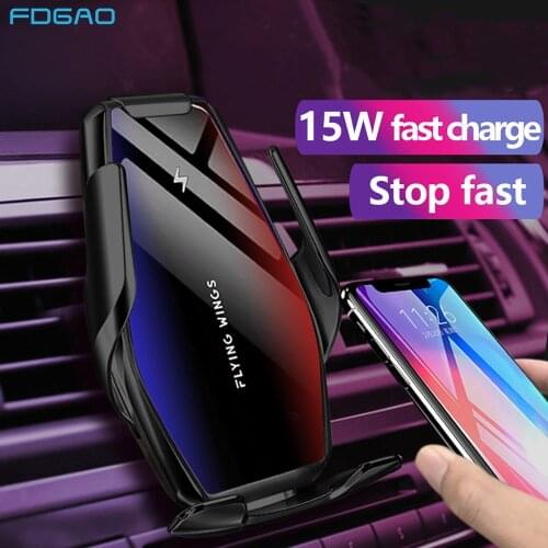 Automatic Clamping QI Wireless Car Charger Mount Infrared Sensor 15W Fast Charging Holder For iPhone 8 XS 11 12 Samsung S20 S10