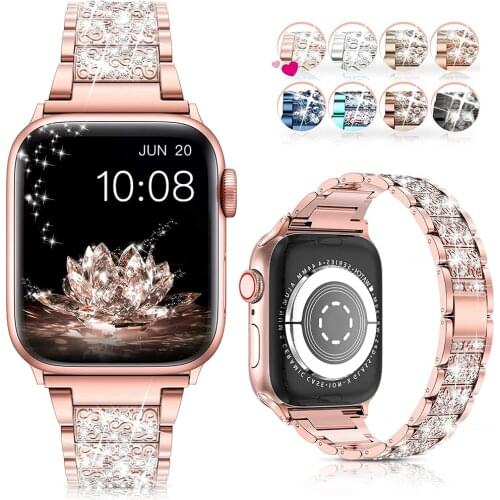 For Apple Watch Band 38/40mm 42/44mm Series 6 SE 5 4 3 2 Bling Bracelet iWatch Band, Diamond Rhinestone Stainless Steel Strap