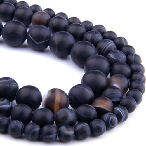 6 8 10 MM Natural matte Black Stripes Agates Stone Beads natural black agates loose spacer beads for Jewelry Making bracelet diy