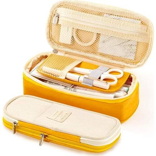 Pencil Pen Case Office College School Large Storage High Big Capacity Bag Pouch Holder Box Organizer Yellow for Schools