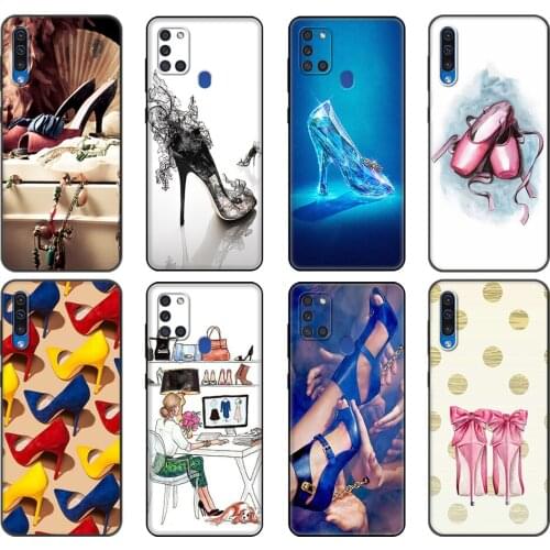 Black tpu Case For Samsung Galaxy A50 50S A30S A10 A11 A21S A31 A41 A51 A71 M21 M30S S10 LITE Cover High heels shoes ballerina