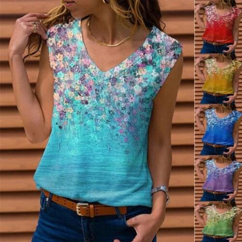 2021 Bohemian Plue Size Womens T-shirt V-neck Sleeveless T-shirt Printing Casual Summer T-shirt S-5xl
