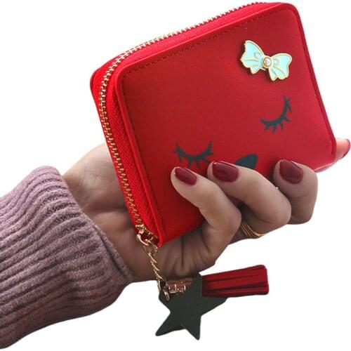 Stylish Ladies Small Wallet Bow Decoration Tassel Wallet Girls Cute Zipper Purse Change ID Card Coin Pocket Simple Card Holder