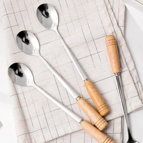 Creative ceramic handle stainless steel spoon simple coffee mixing personalized wooden handle stainless steel spoon