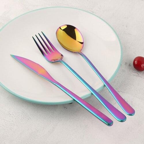 Creative Stainless Steel Western Style Fork and Spoon for Food Colorful Tableware Set Steak Knife Dinnerware Dinner set