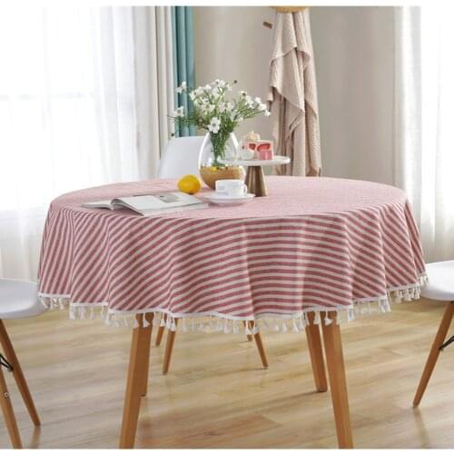 Round Japanese Style Striped Tassel Tablecloth Simple Cotton And Linen Coffee Table Tablecloth Cover Tapete
