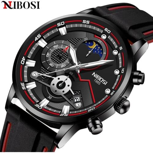 NIBOSI Mens Military Sport Watches Men Waterproof Fashion Black Silicone Strap Wristwatch Man Luxury Top Brand Luminous Watch