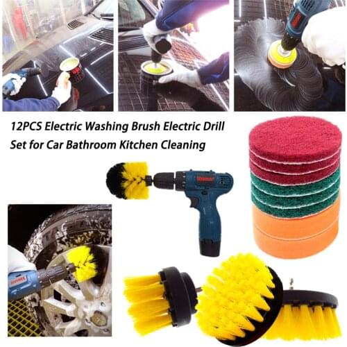 12PCS Electric Washing Brush Electric Drill Set for Carpet Glass Car Tires Cleaning Brushes Power Scrubber Drill Brush Kit
