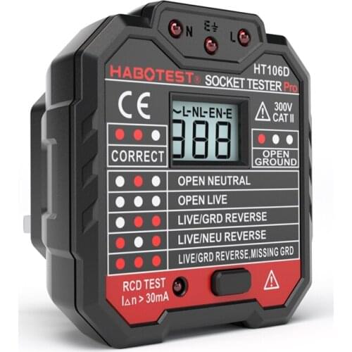 Socket Tester GFCI HT106 Wall Plug Pro Intelligent Circuit Breaker Finders With RCD Test Mini Voltmeter Polarity Phase Check