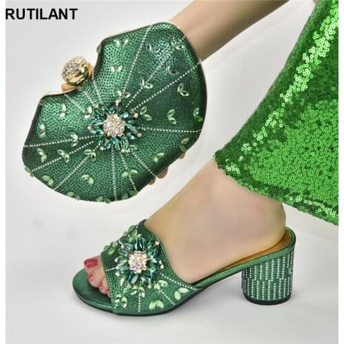 New Designer Luxury Shoes Women Italian Shoes with Matching Bags Slip-On Nigerian Shoes and Matching Bags Square Heel Party