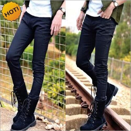 NEW 2020 Fashion Indoor Slim Fit Solid Black/blue Denim Jeans Men Casual pencil pants teenagers sweatpants pantalon homme