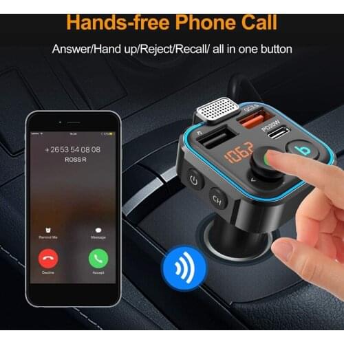 Novel-Car FM Transmitter Adapter Bluetooth 5.0 MP3 Player Wireless Handsfree Type-C PD 20W+ QC3.0 Fast USB Charger