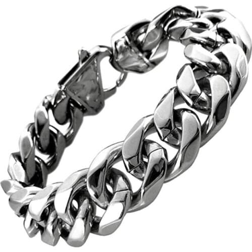 Huge 15mm 9 Inches Silver Tone Mens Stainless Steel Cuban Curb Chain Bracelet Bangle Holiday Gifts High Polished