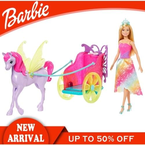 Original Barbie 12 Inch Doll Toy with Pony Fantasy Horse Car Blond Princess Pretend Brinqued Birthday Present Kid For Girl GJK53