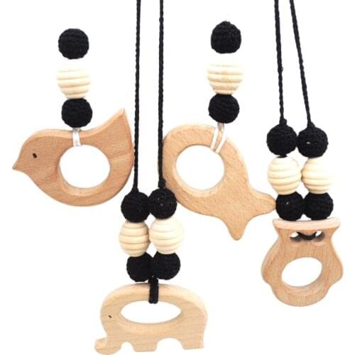 Natural Wood and Handmade Crochet Beads Wooden Teether Nursing Necklace
