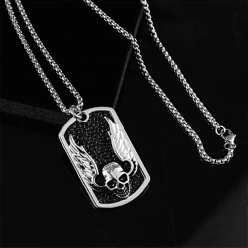 New Hot Fashion Feather Men Pendant Necklace Punk Vintage Stainless Steel Box Chain Shield series Necklace For Men Jewelry Gift