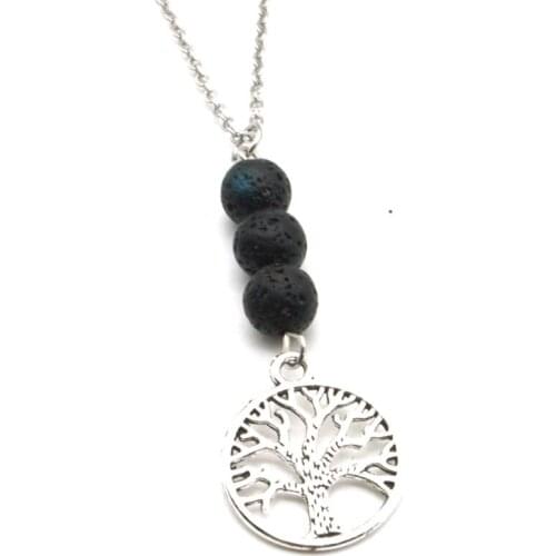 New Tree of life Charms Pendant 8mm Black Lava Stone Aroma Essential Oil Diffuser Necklace Aromatherapy Jewelry