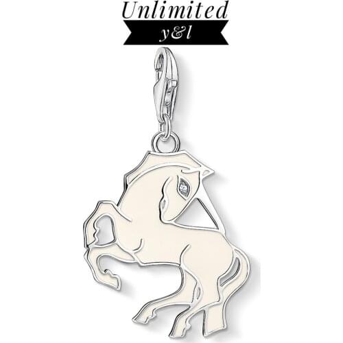 White Unicorn Pendant Charms 925 Sterling Silver Thomas Style Bracelet Necklace Fashion DIY Jewelry Making Women Men 2019 New
