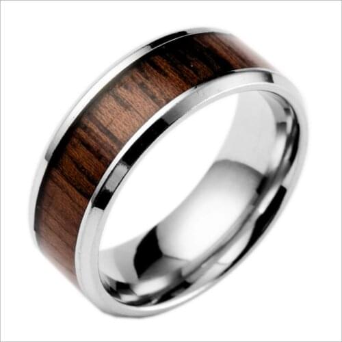 Popular jewelry manufacturers produce wholesale high-end black-plated acacia wood titanium steel ring