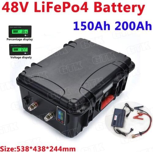 Portable 48V 150Ah 200Ah LiFepo4 lithium battery pack with BMS for 5000w motorhome electric car solar energy+10A charger
