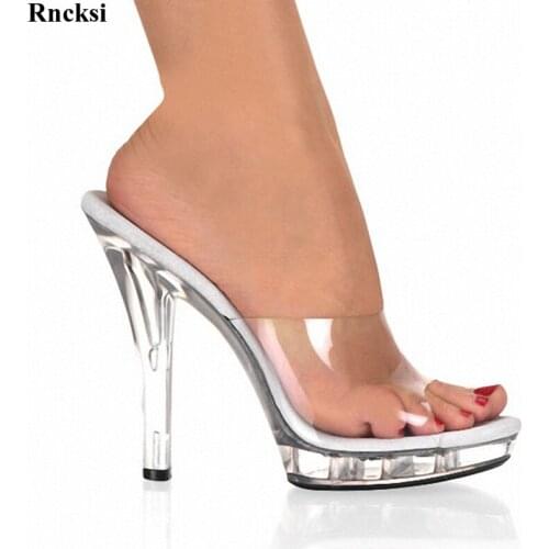 Rncksi New Hot Sweet Gentle Woman Crystal Transparent Slippers Platform Party Sexy Shoes Fashionable 13cm High Heels Sandals