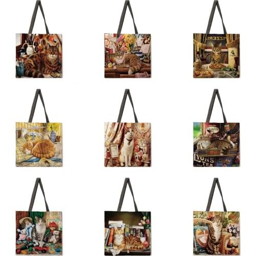 Folding shopping bag idyllic Persian cat lady shoulder bag female casual handbag outdoor beach bag female tote bag