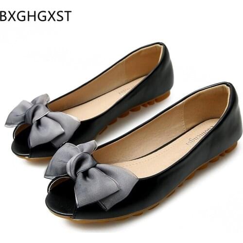 Butterfly-knot Black Peep Toe Casual Boat Shoes Flats Shoes Women 2021 Loafers Slip on Shoes for Women 2021 Chaussure Femme