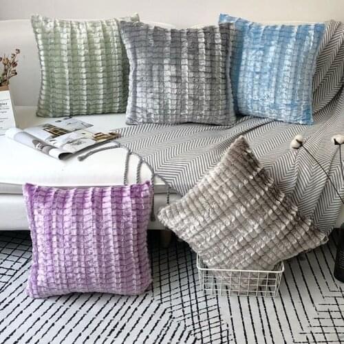 Solid Pillow Case Plush Cushion Cover Soft Home Decorative Pillow Cover Warm 45x45cm Purple Grey Blue Green