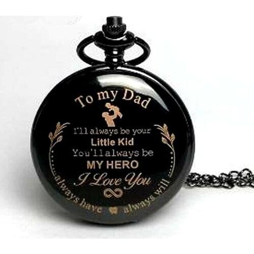 Vintage To My Dad Black Pocket Watch Quartz Love From Son My Hero Fathers Day Gift Pendant with Necklace Hot