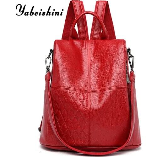 2020 Women leather backpack for Splicing travel backpack women school bags for teenage girls Sac a Dos large Anti-theft backpack
