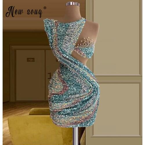 Galaxy Women Cocktail Dress 2021 Sexy One Shoulder Rhinestones Short Evening Dresses O Neck Performance Dubai Homecoming Dresses