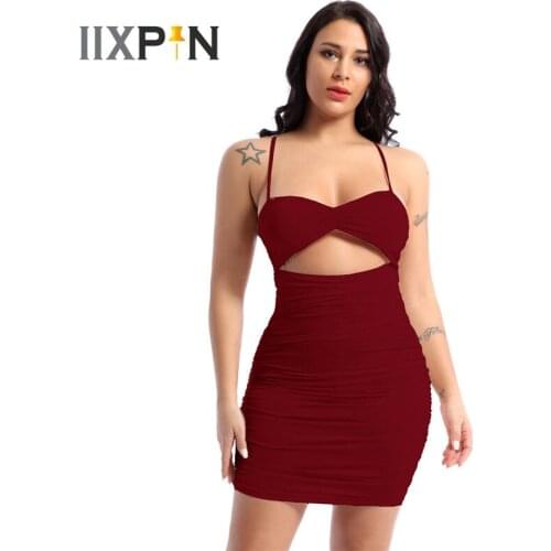 Womens Sexy Bodycon Party Dresses Cut Out Spaghetti Strap Ruched Mini Club Dress Vestidos De Festa Clubwear Women Bodycon Dress