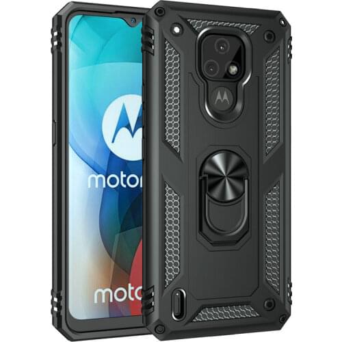 For Motorola Moto E7 Plus XT2081-1 2 XT2052-3 5 6 Metal Ring Hard Phone Cover for Moto G9 Play Armor Case