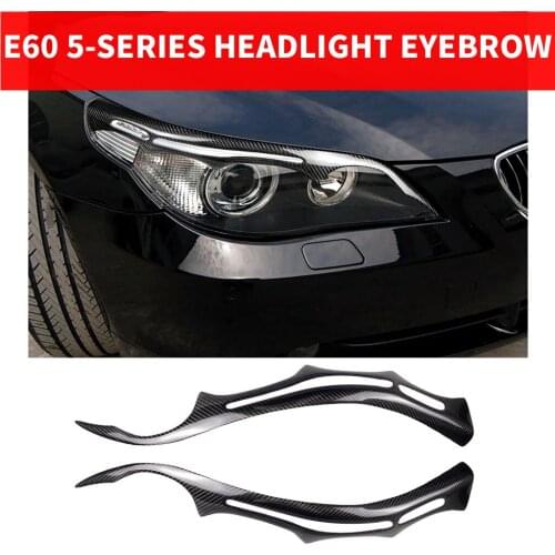 2PCS Car Styling Real Carbon Fiber Headlight Eyebrow Eyelids For BMW E60 5-Series Trim Cover Sticker 2004-2010 Retrofit Accessy